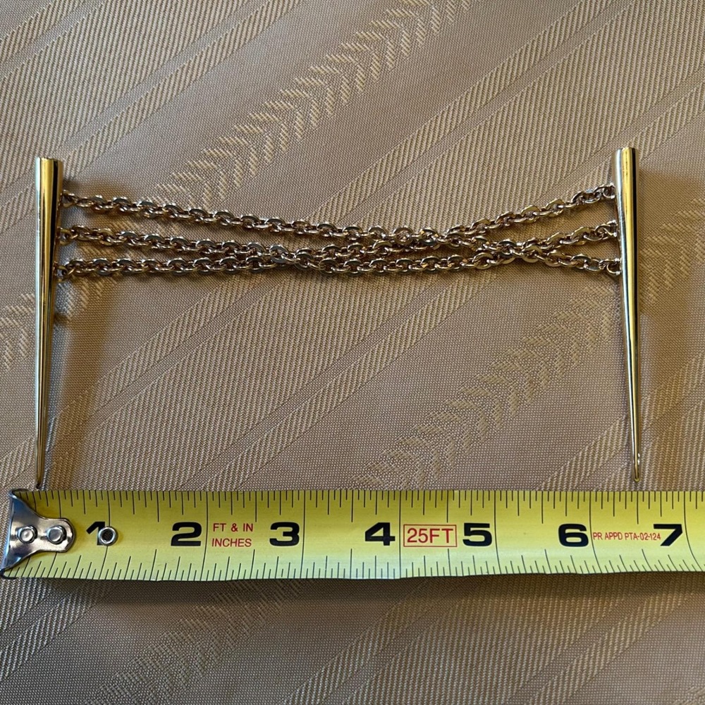 Monet Vintage Gold Tone Triple Chain Double Spike Pin Large Sweater Clip Brooch - Picture 4 of 12